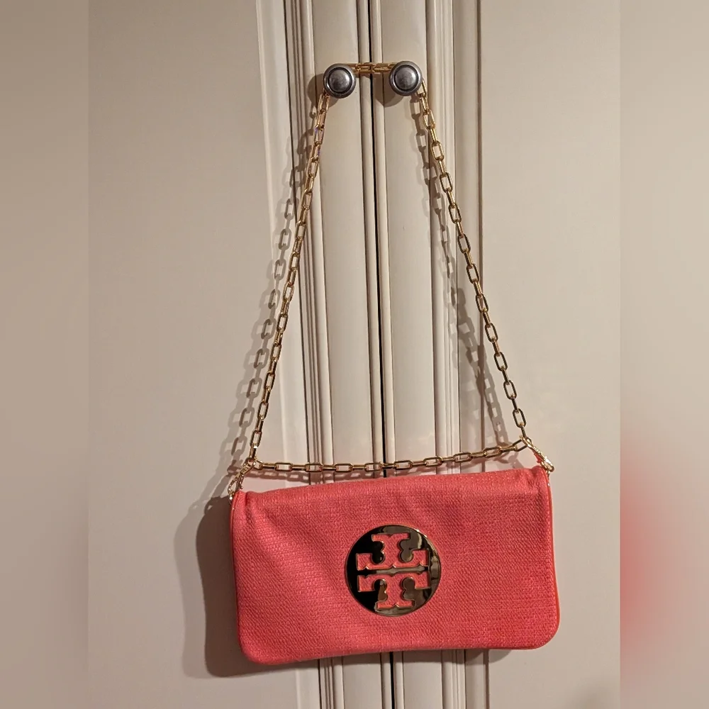 Tory Burch Pink Coral Purse Clutch with Gold Accents - Picture 11 of 16